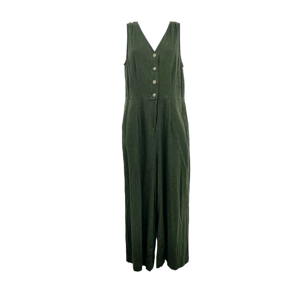 Who What Wear Linen Blend Belted Wide Leg Jumpsuit Romper Forest Green Small